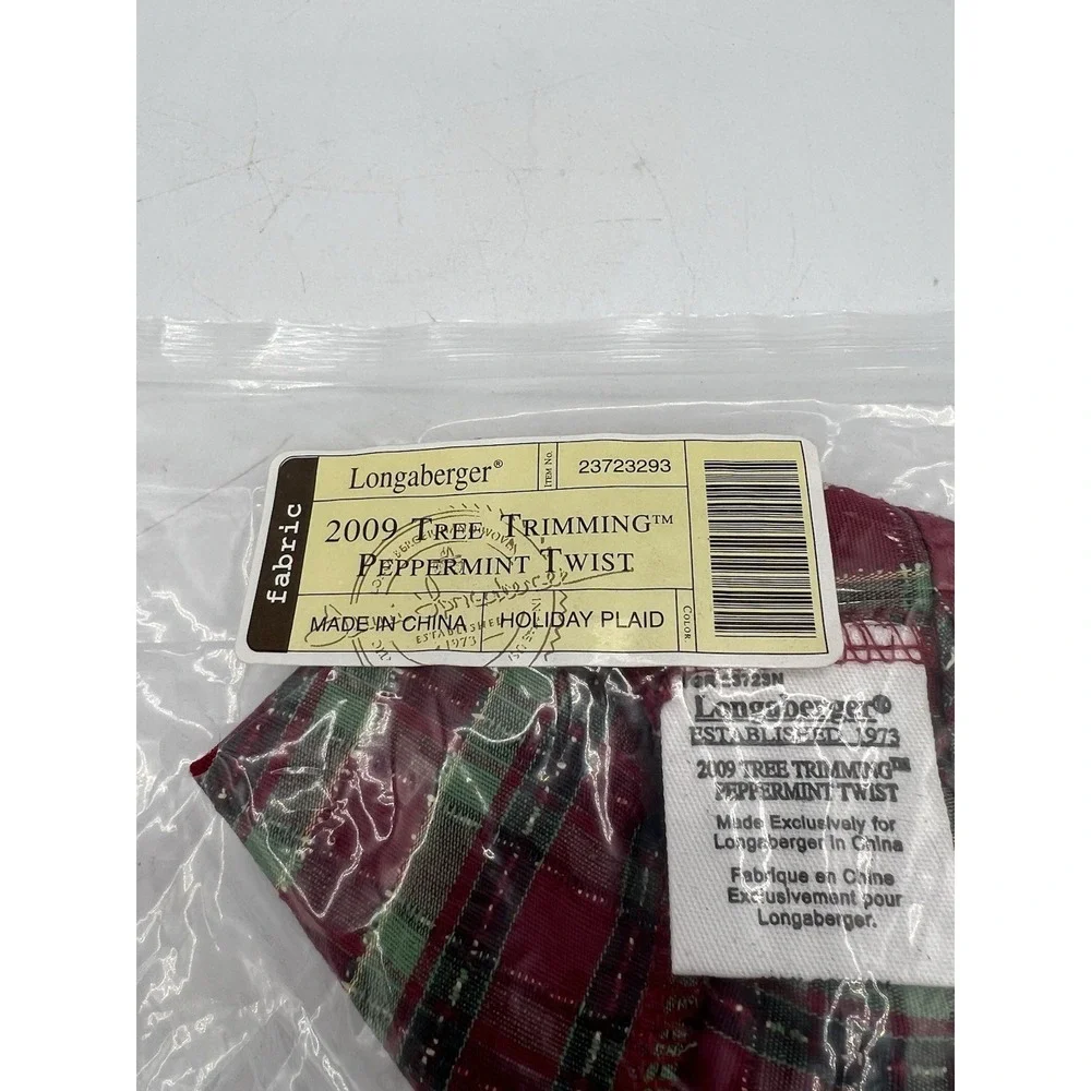 🎄 Longaberger 2009 Tree Trimming Peppermint‎ Twist Basket Liner Only–Plaid–NIP